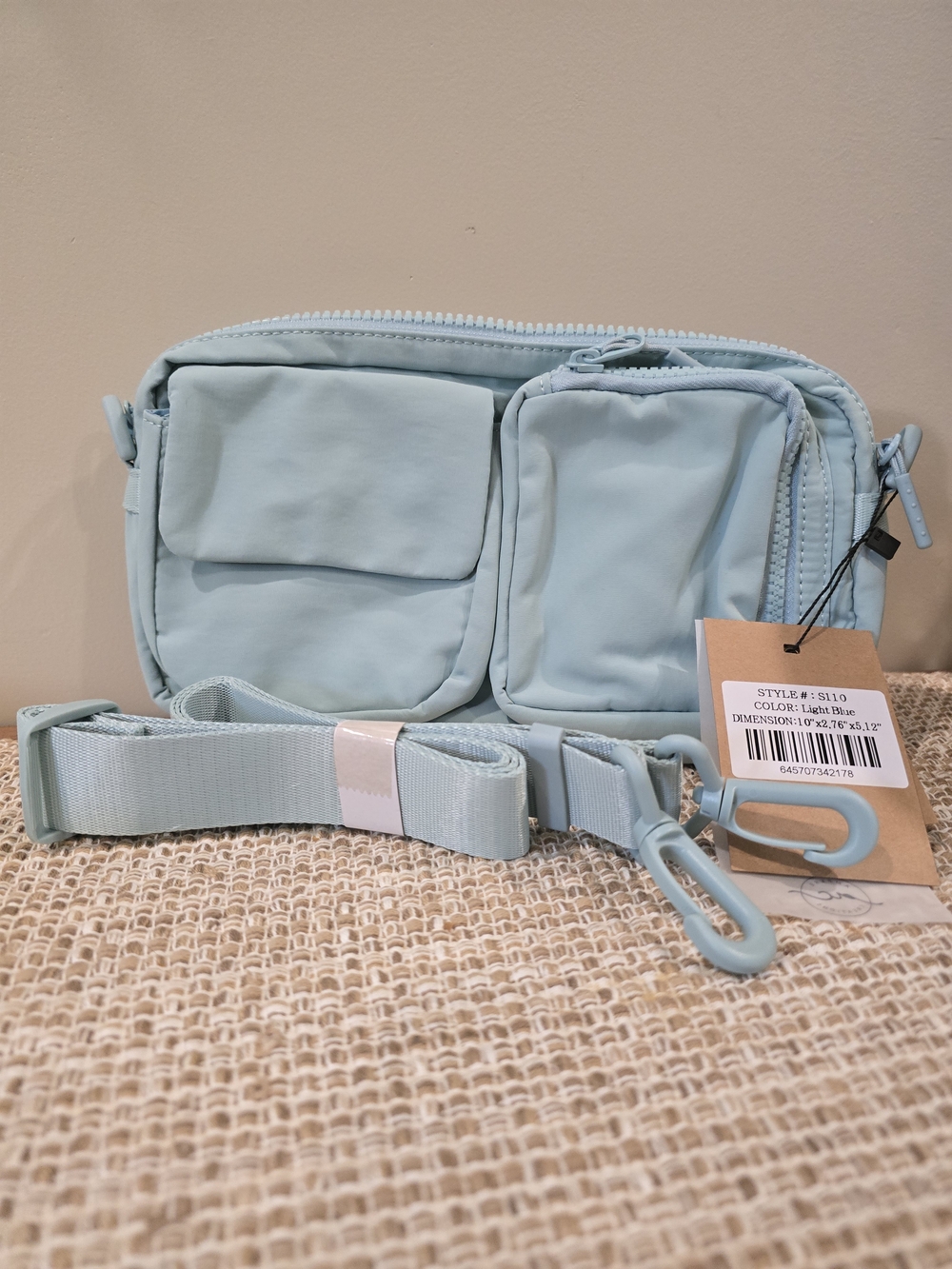 Light Blue Crossbody Organizer Bag with Dual Front Pockets